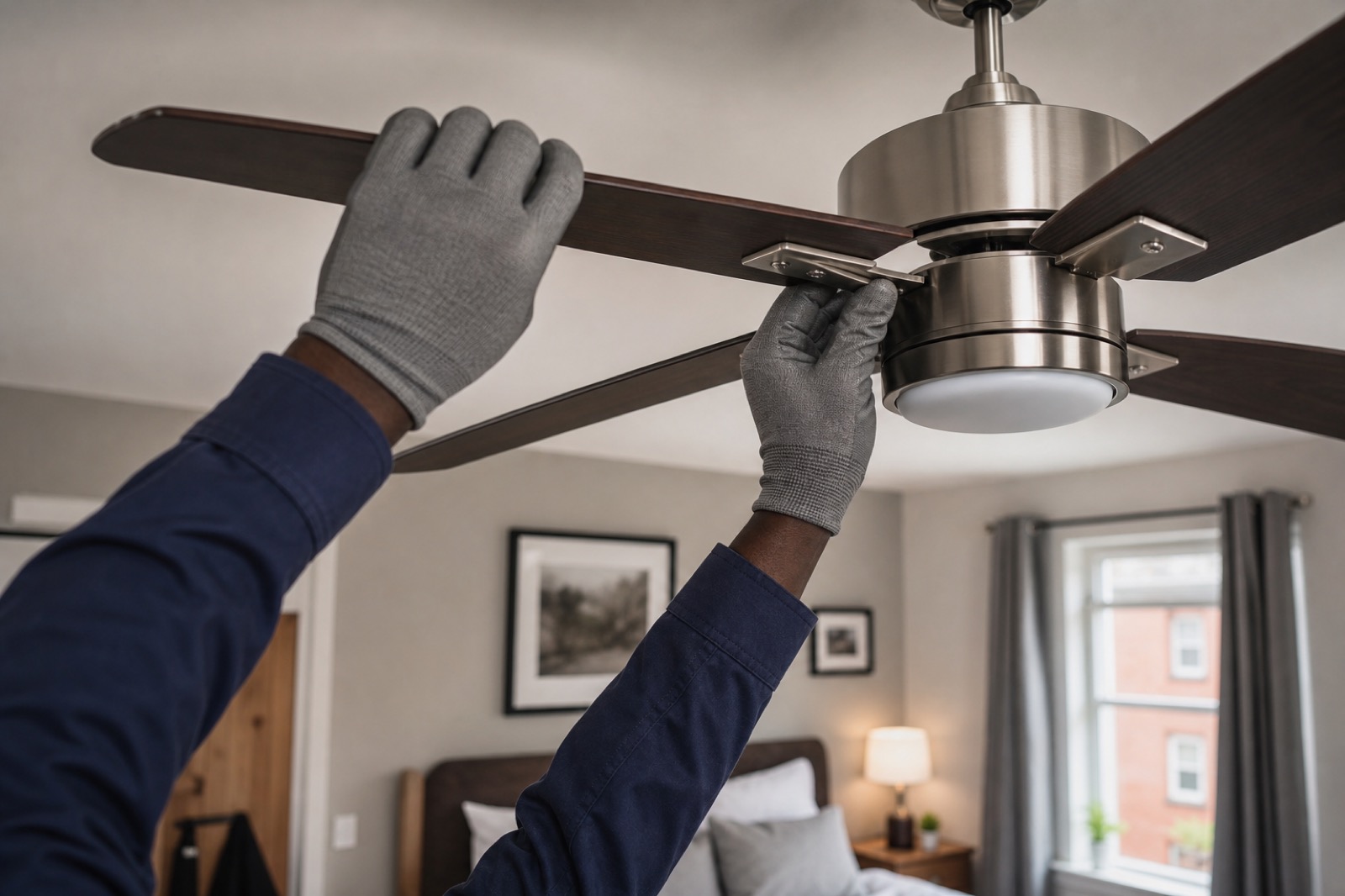 Ceiling fan installation and replacement in a Baltimore rowhome by RCH Electric
