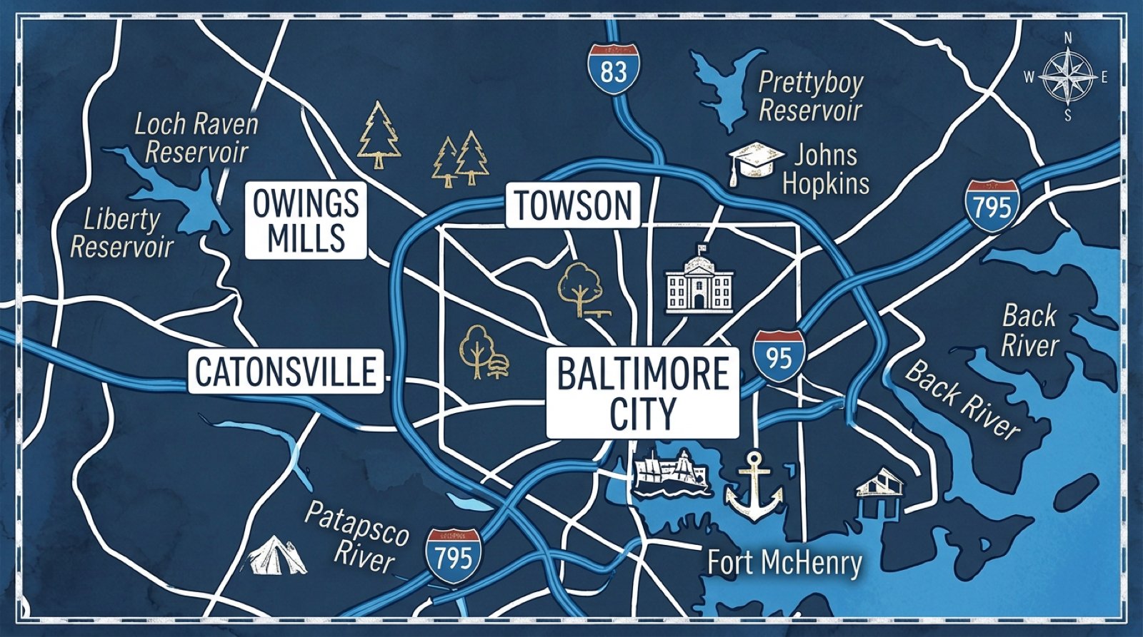Greater Baltimore Maryland service area map — RCH Electric electrician coverage