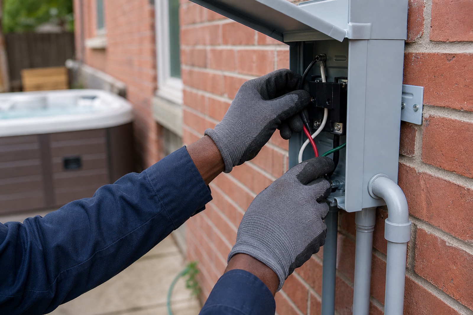Hot tub and spa dedicated electrical circuit installation at a Baltimore home